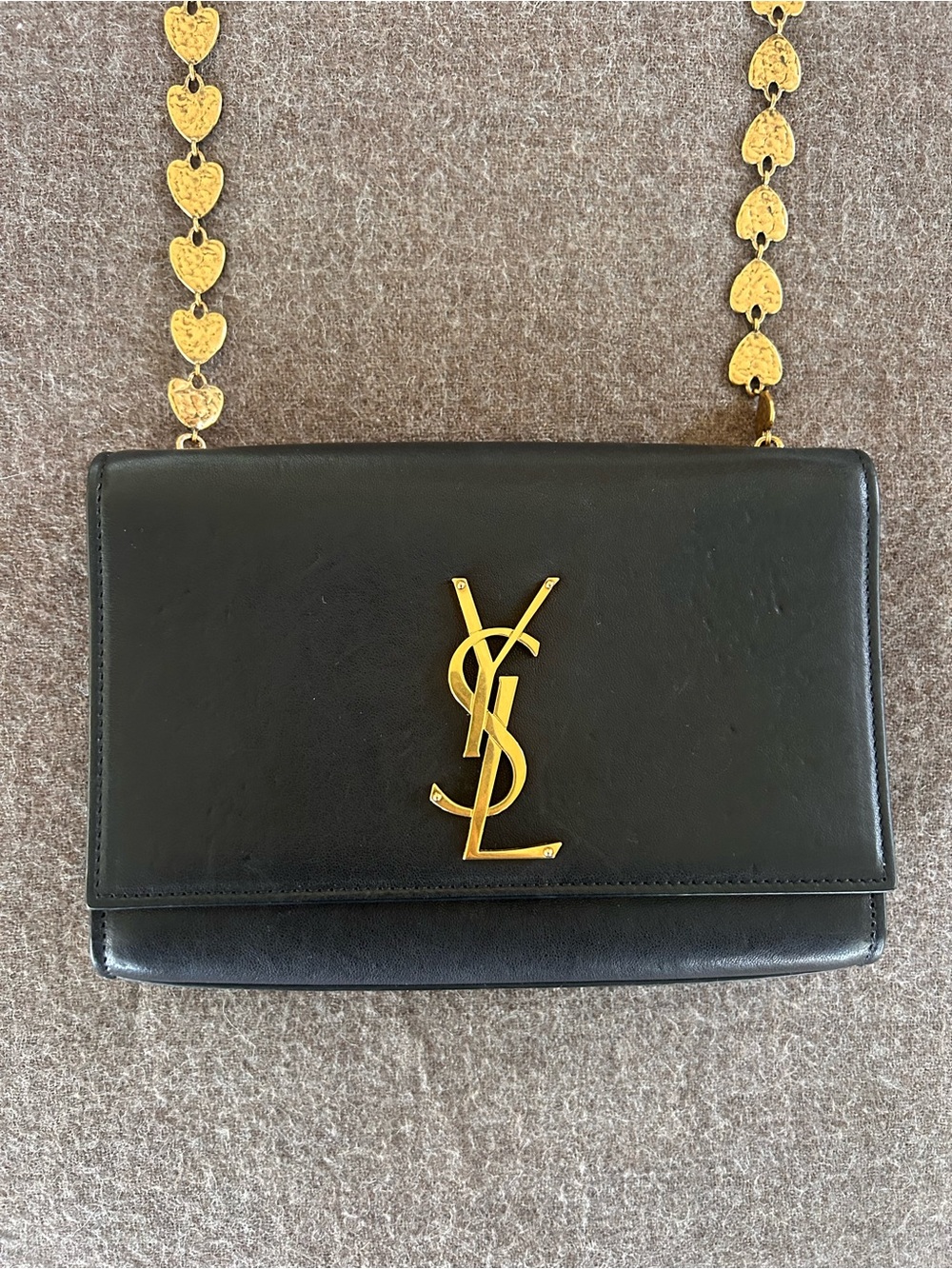 Rare Saint Laurent YSL Black Leather Heart Chain Kate Bag - Picture 2 of 15
